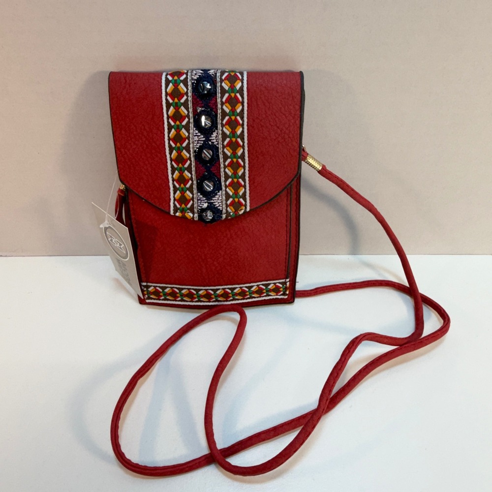 Moda West Red Embroidered Crossbody Phone‎ Bag Mirror Detail Style M196 NEW